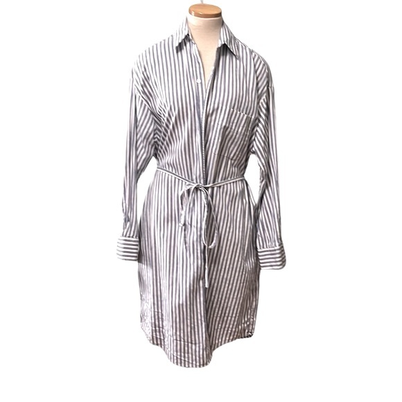 Vince Striped Belted Midi Shirt Dress, Blue/White, XL - Picture 3 of 13
